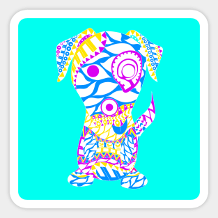 the blue tribal aztec dog in ecopop pattern Sticker